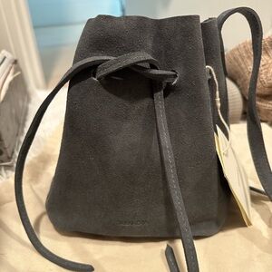 Elegant Gray Suede Drawstring Bag